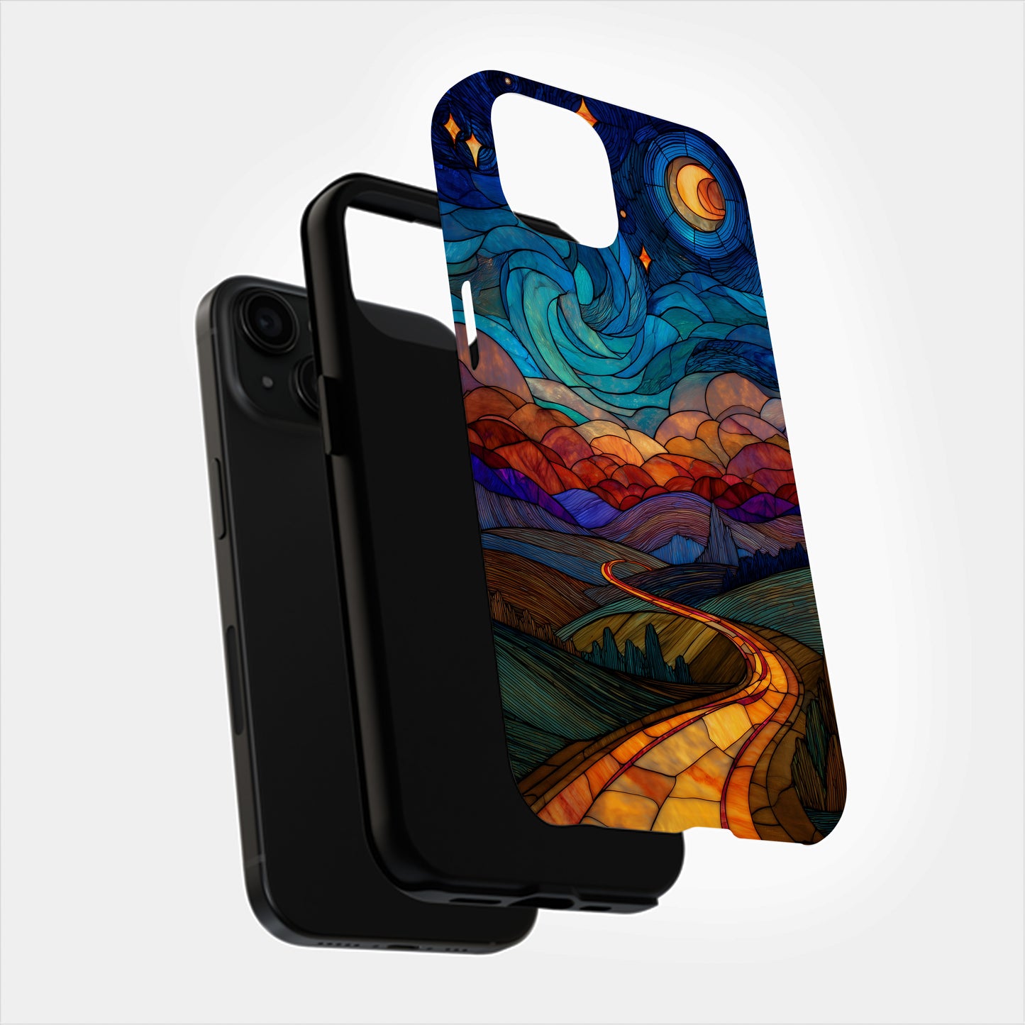 Starlit Journey Phone Case – Golden Road Under a Cosmic Sky in Stained Glass