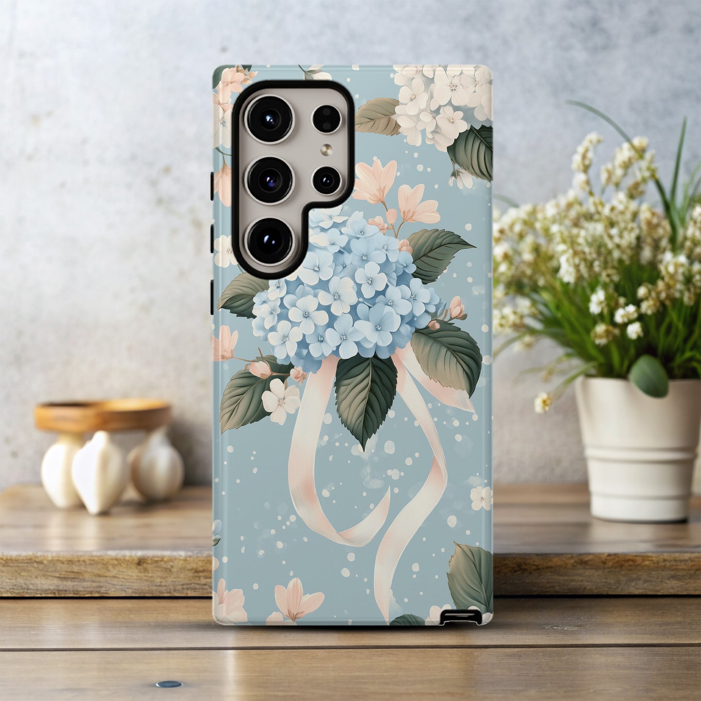 Powder Blue Hydrangea Garden Phone Case