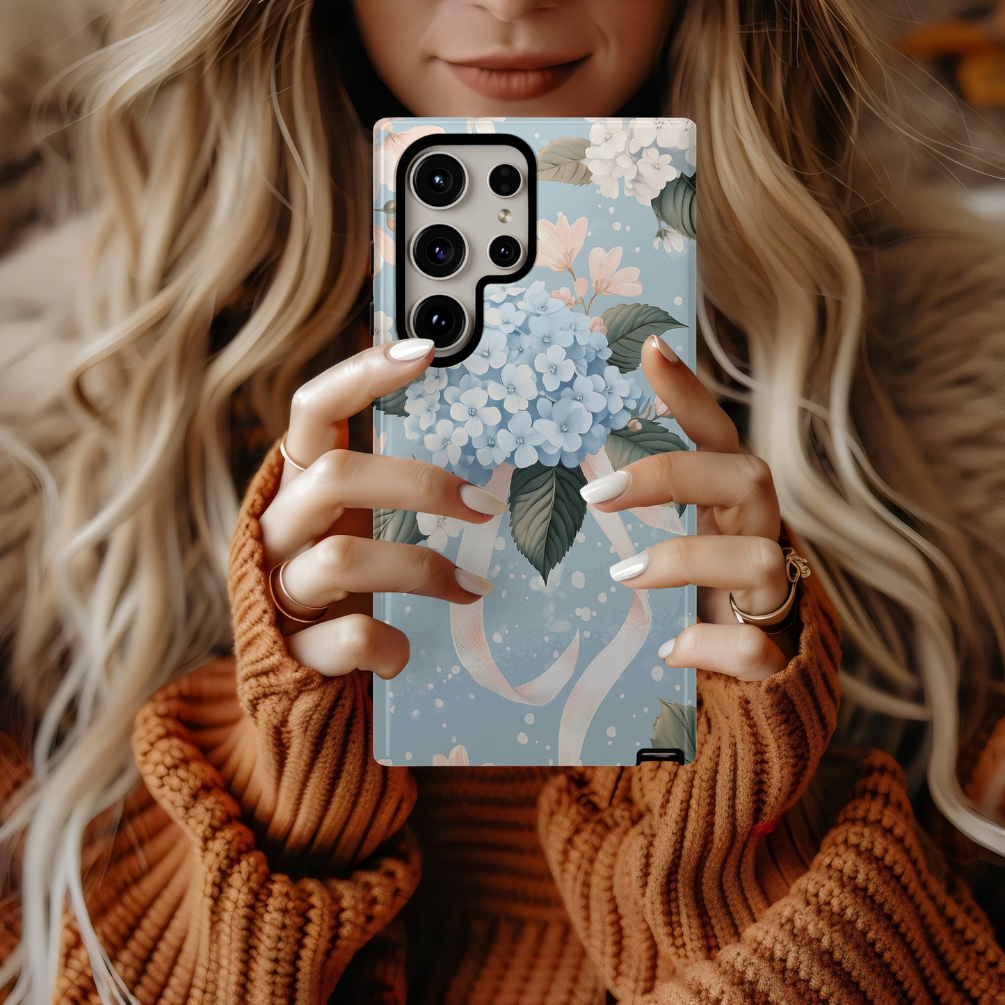 Powder Blue Hydrangea Garden Phone Case