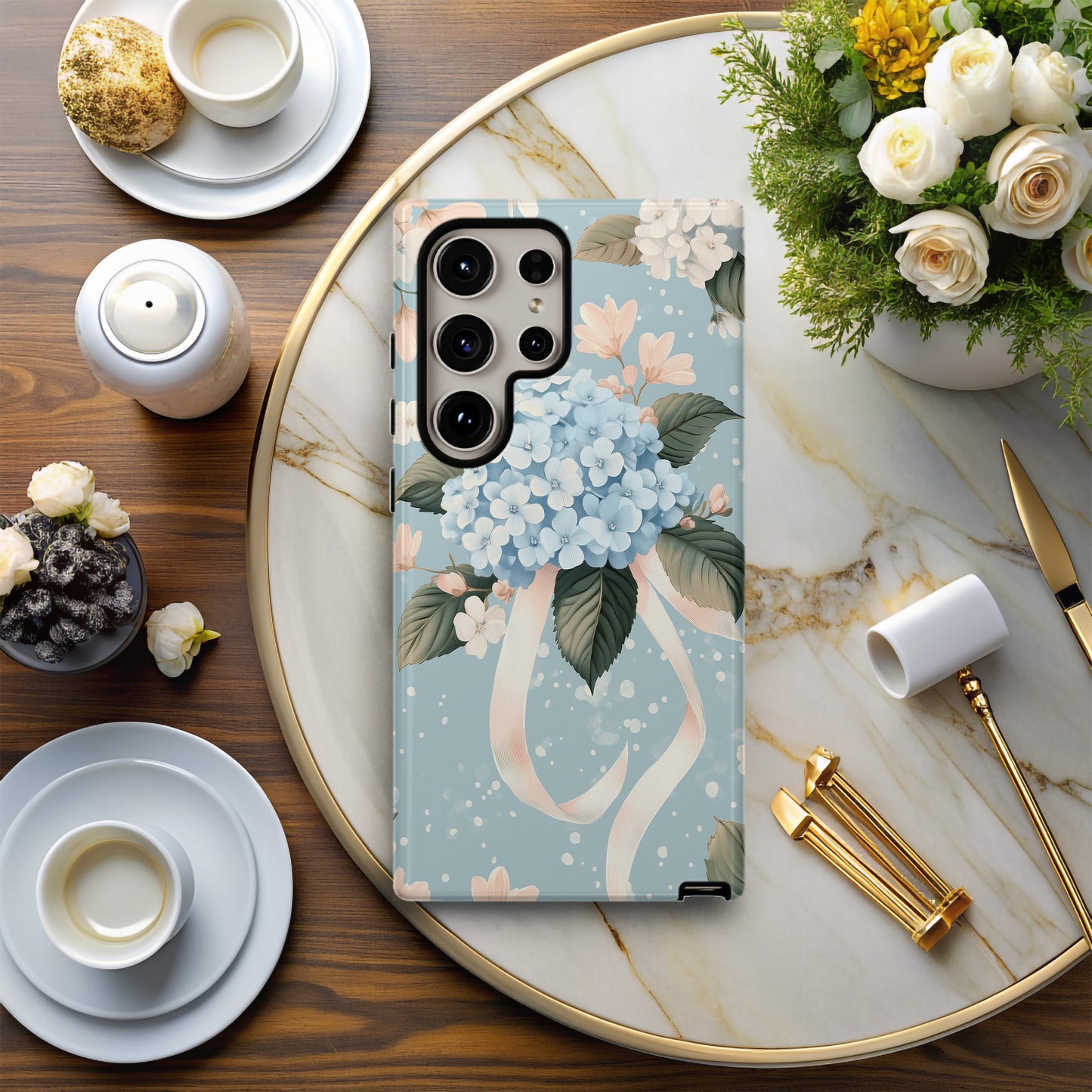 Powder Blue Hydrangea Garden Phone Case