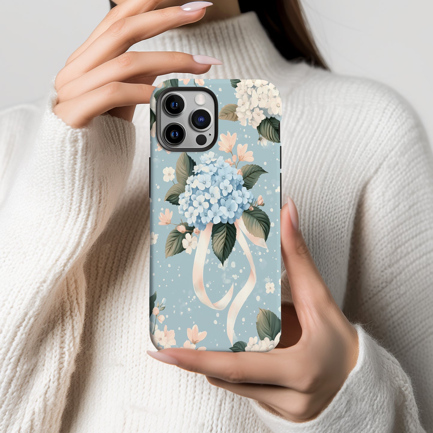 Powder Blue Hydrangea Garden Phone Case