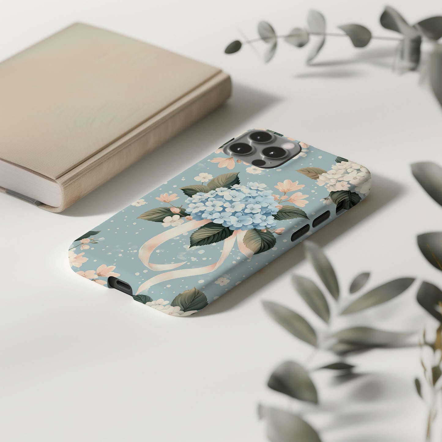 Powder Blue Hydrangea Garden Phone Case