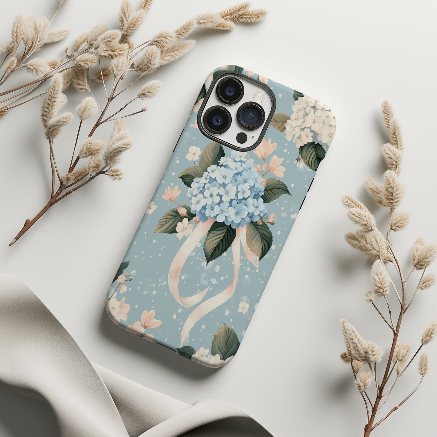 Powder Blue Hydrangea Garden Phone Case