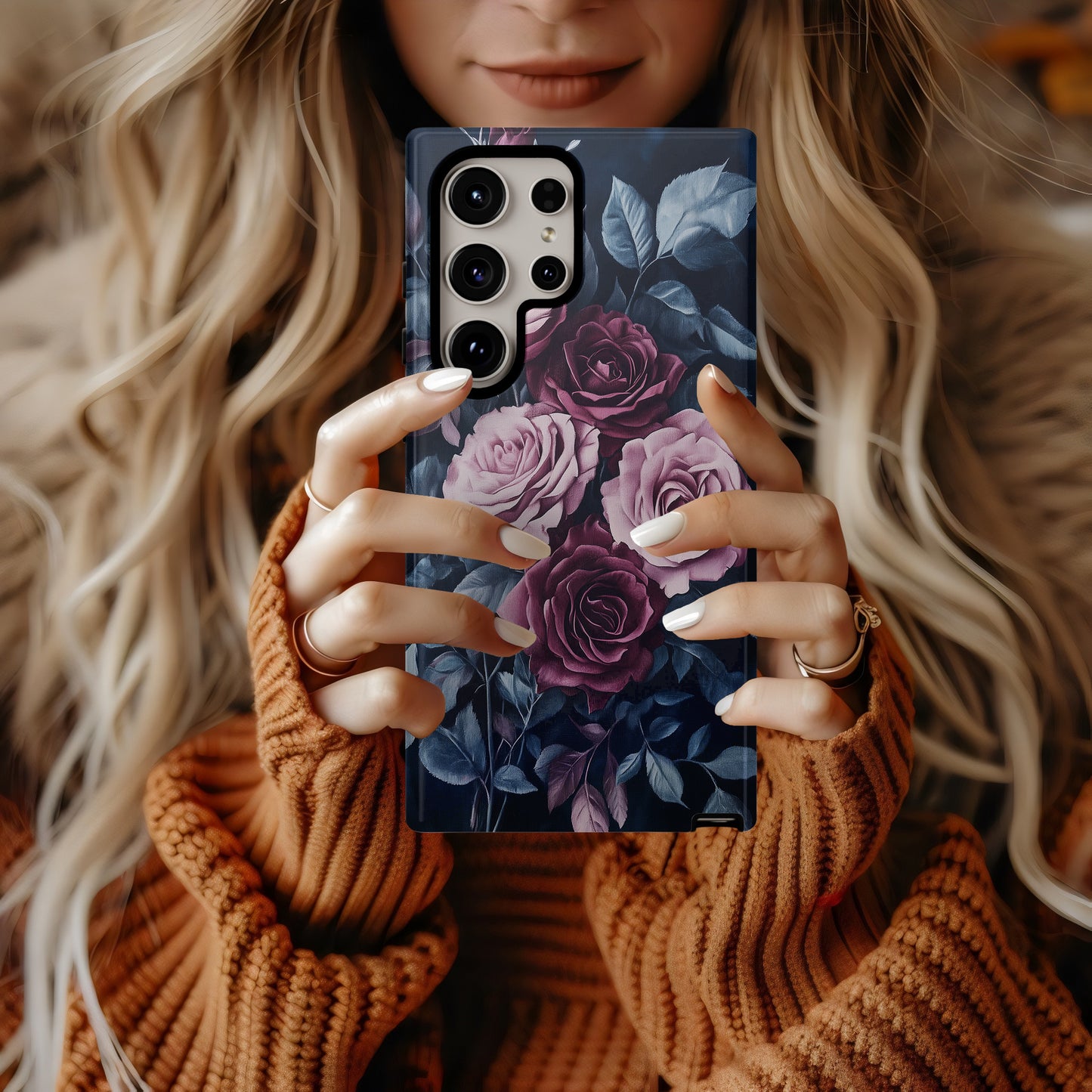 Midnight Blushing Roses Phone Case