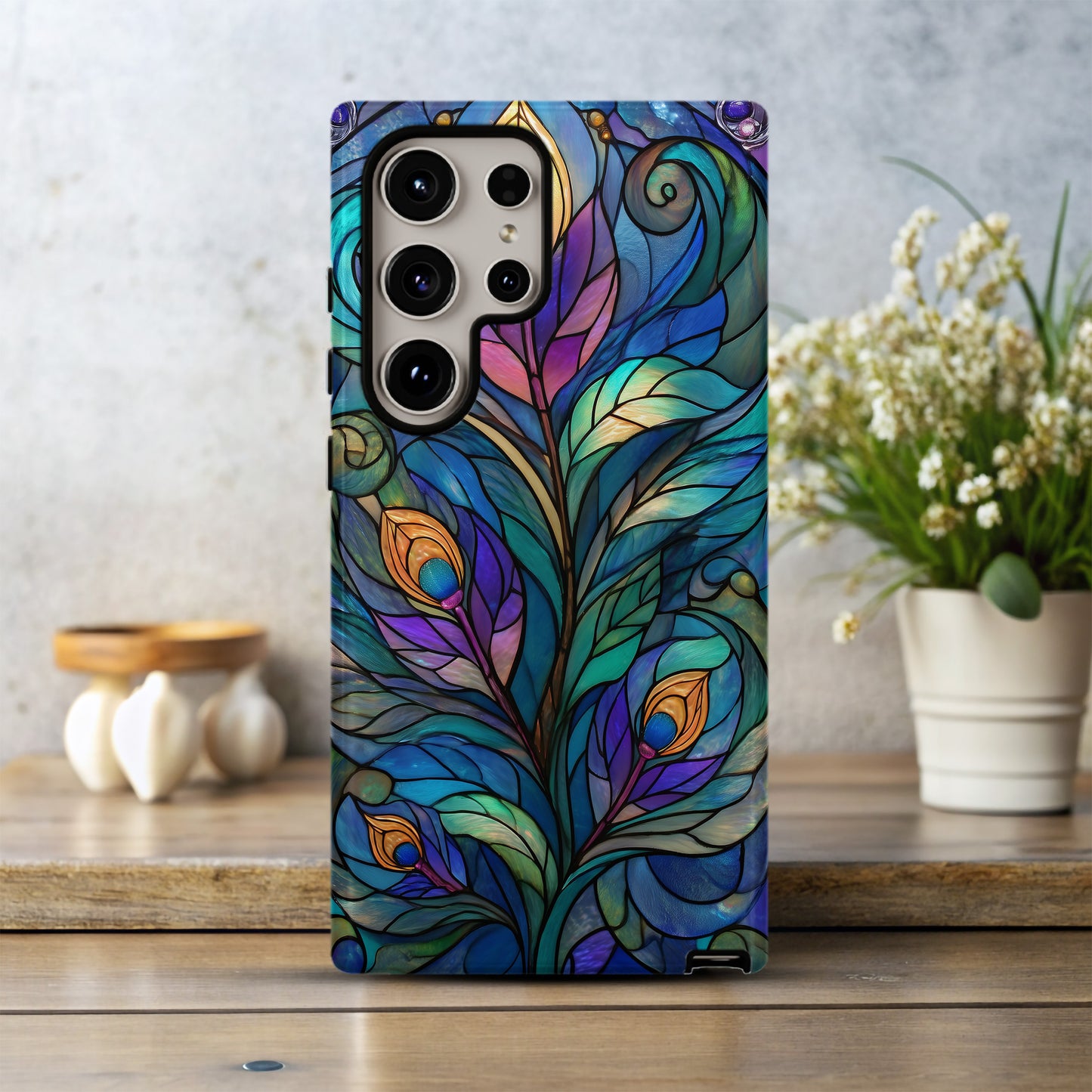 Jewel-Tone Nouveau Bloom Stained Glass Phone Case Description: