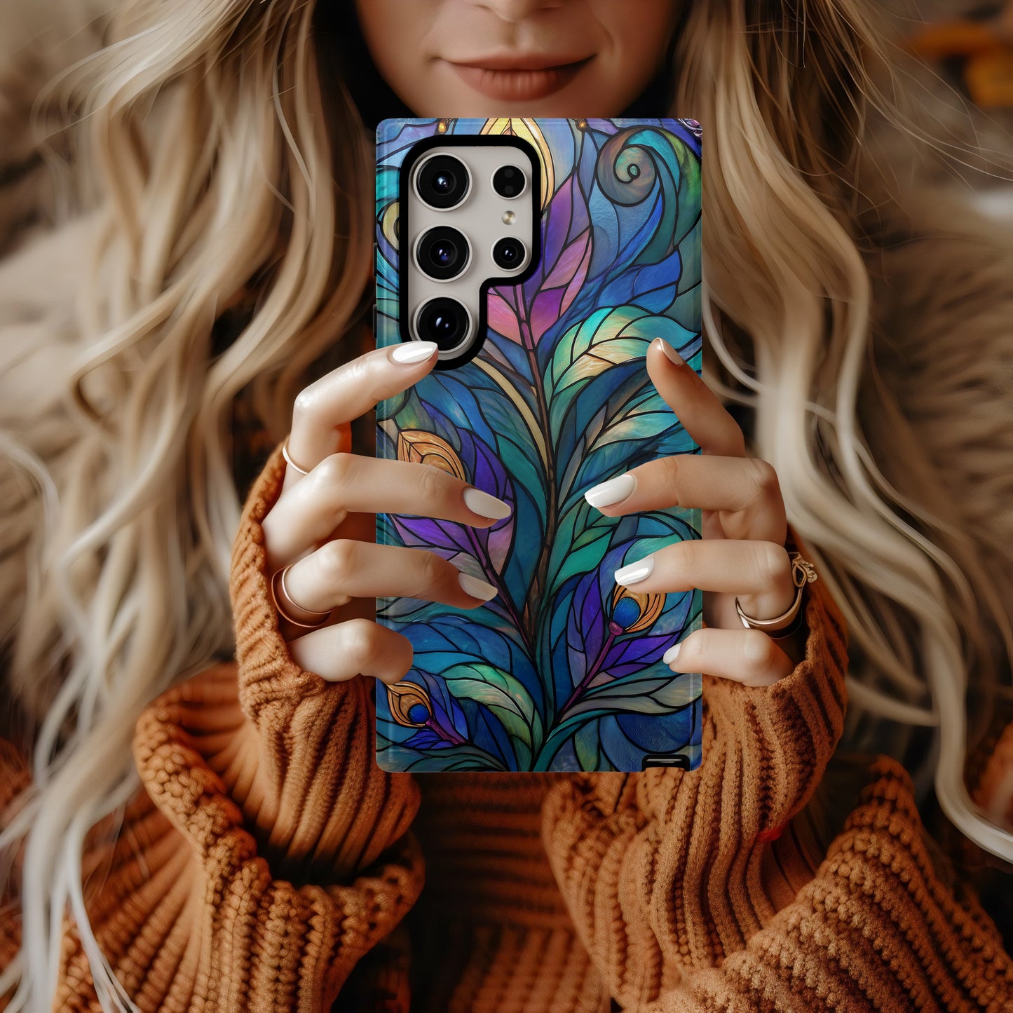 Jewel-Tone Nouveau Bloom Stained Glass Phone Case Description: