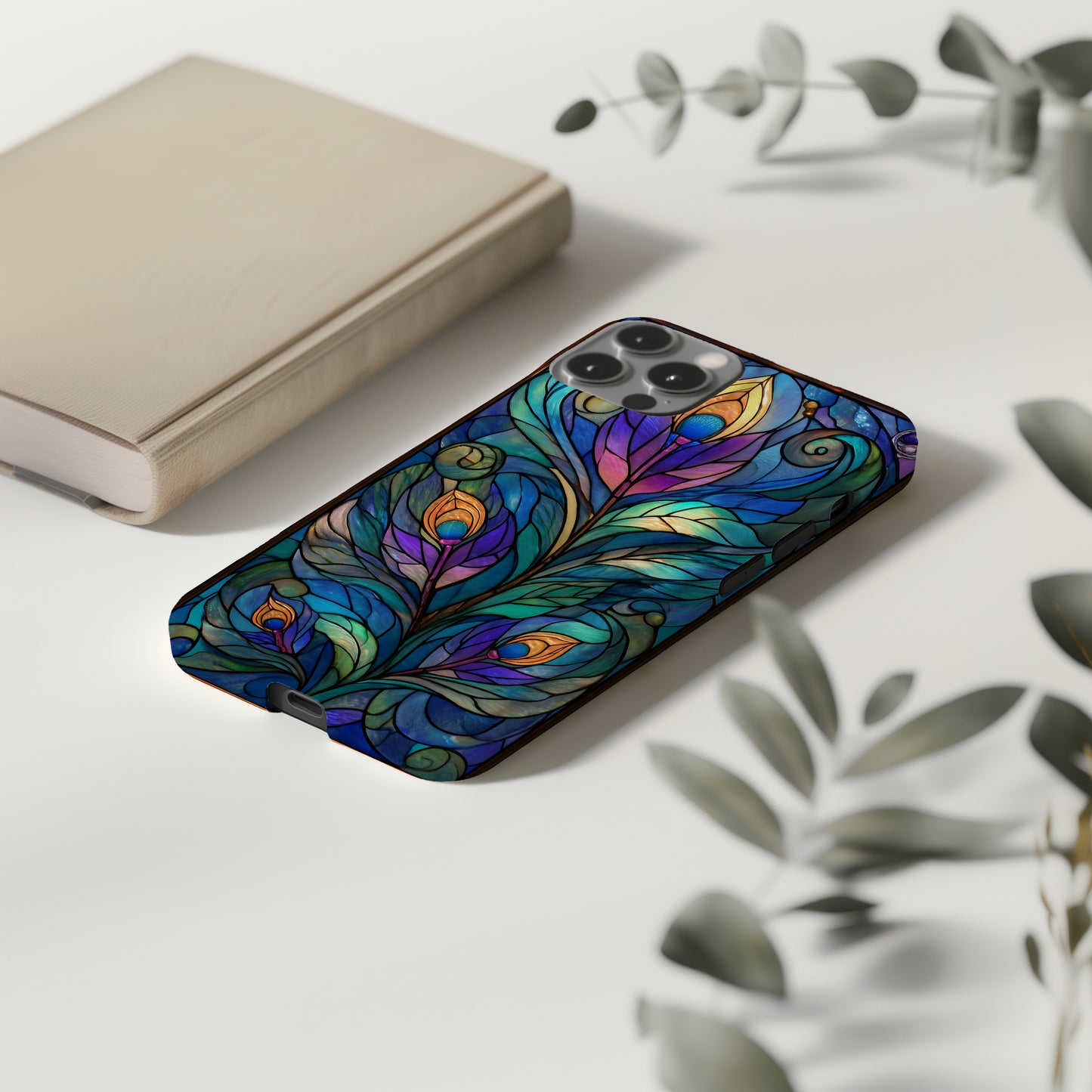 Jewel-Tone Nouveau Bloom Stained Glass Phone Case Description: