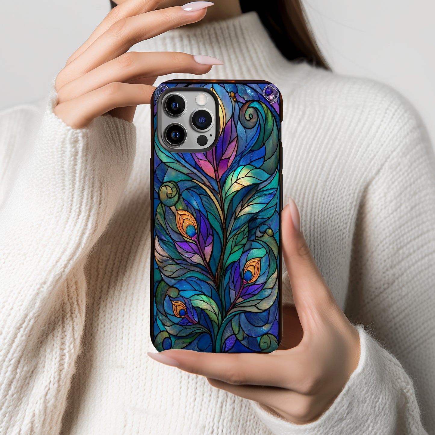 Jewel-Tone Nouveau Bloom Stained Glass Phone Case Description: