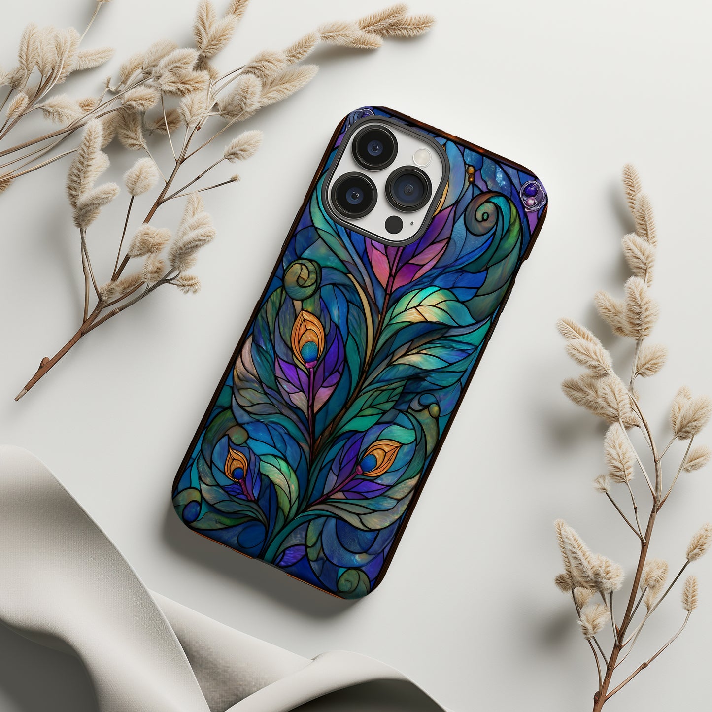 Jewel-Tone Nouveau Bloom Stained Glass Phone Case Description:
