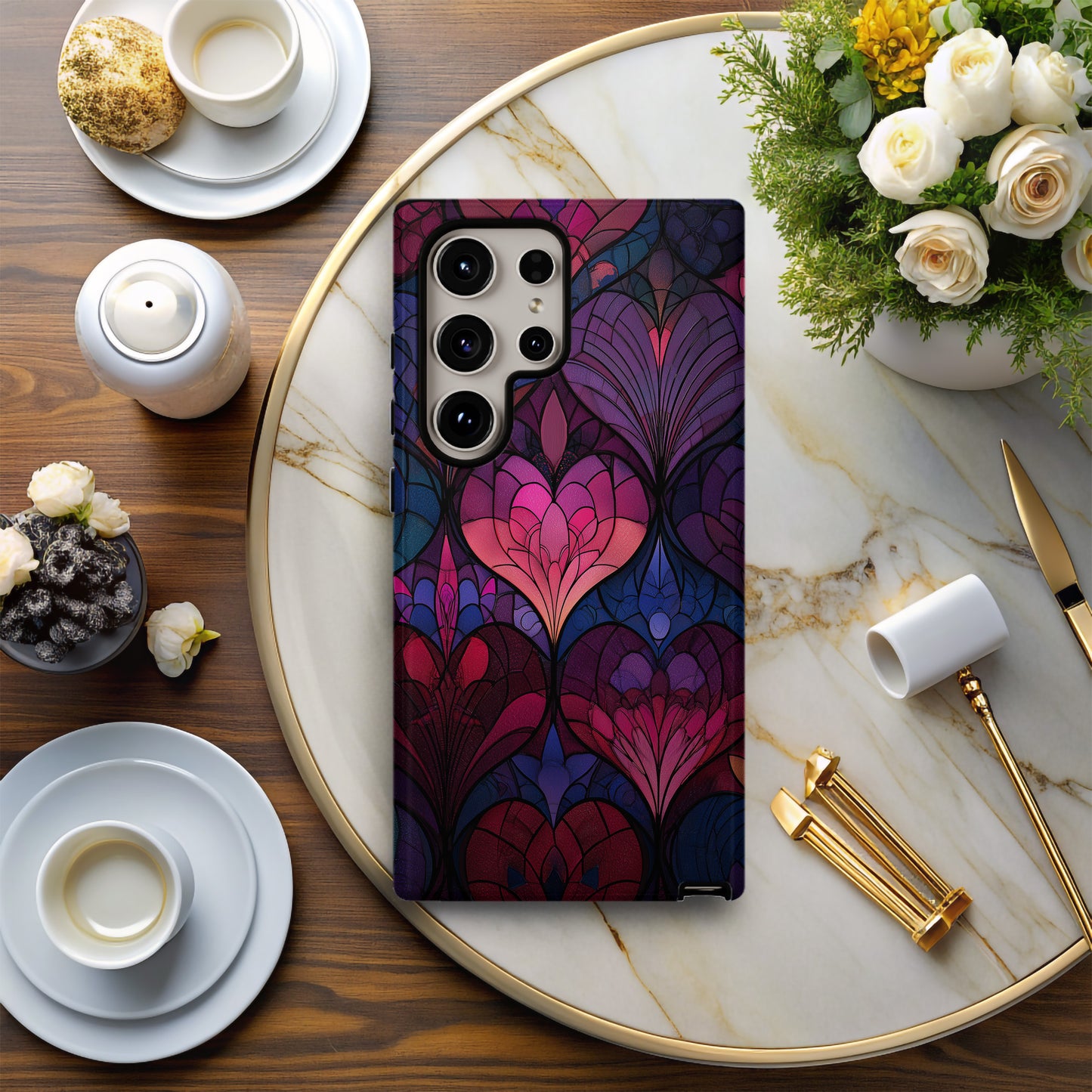 Crimson Twilight Heart Stained Glass Phone Case