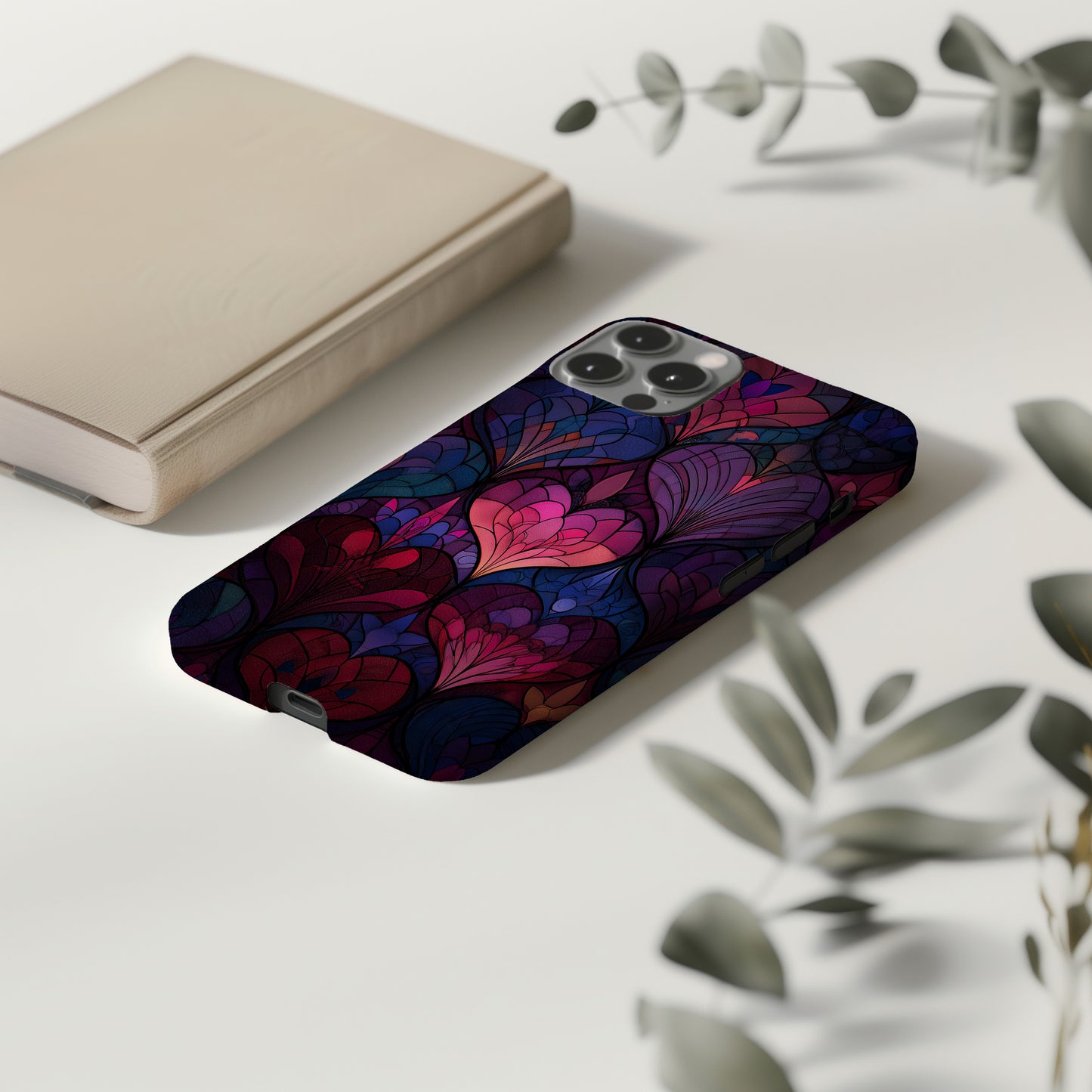 Crimson Twilight Heart Stained Glass Phone Case