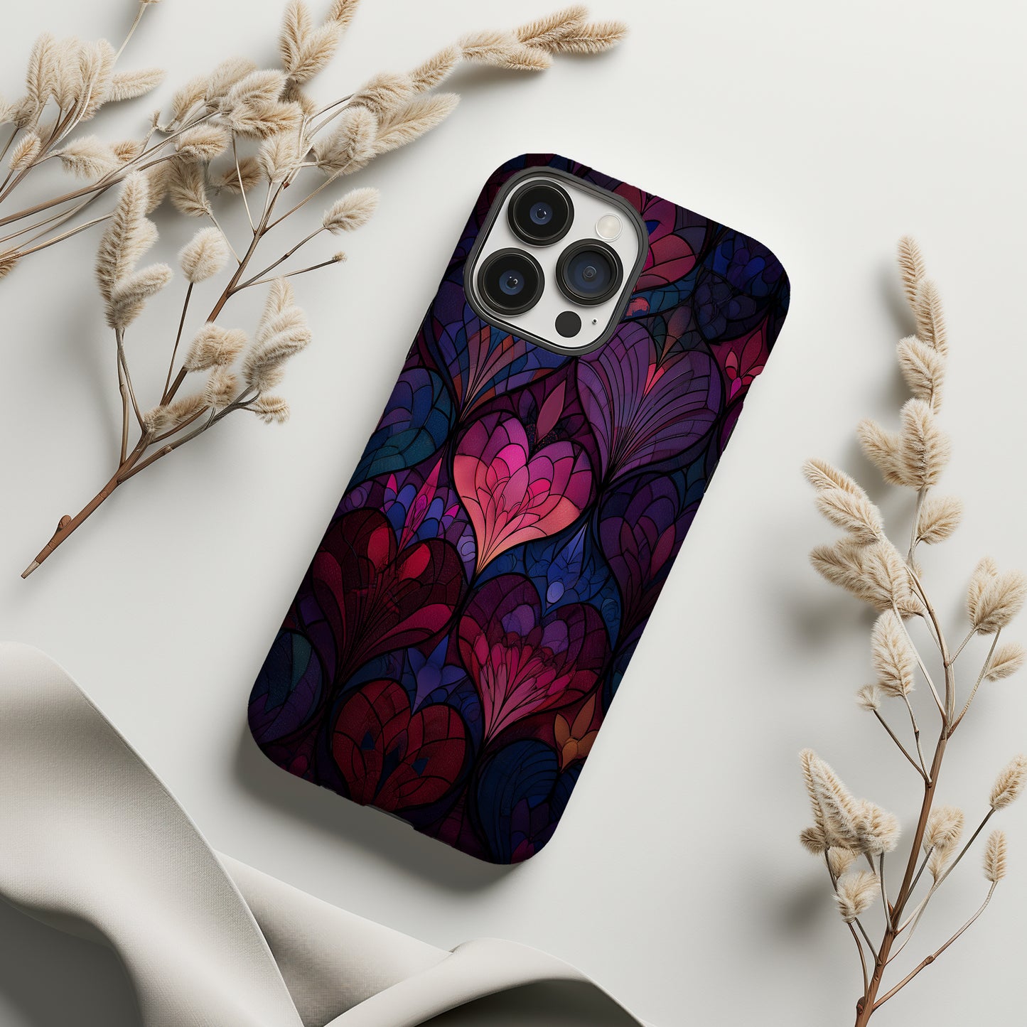 Crimson Twilight Heart Stained Glass Phone Case