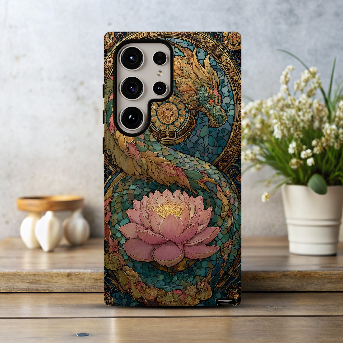 Mythic Dragon & Lotus Stained Glass Phone Case