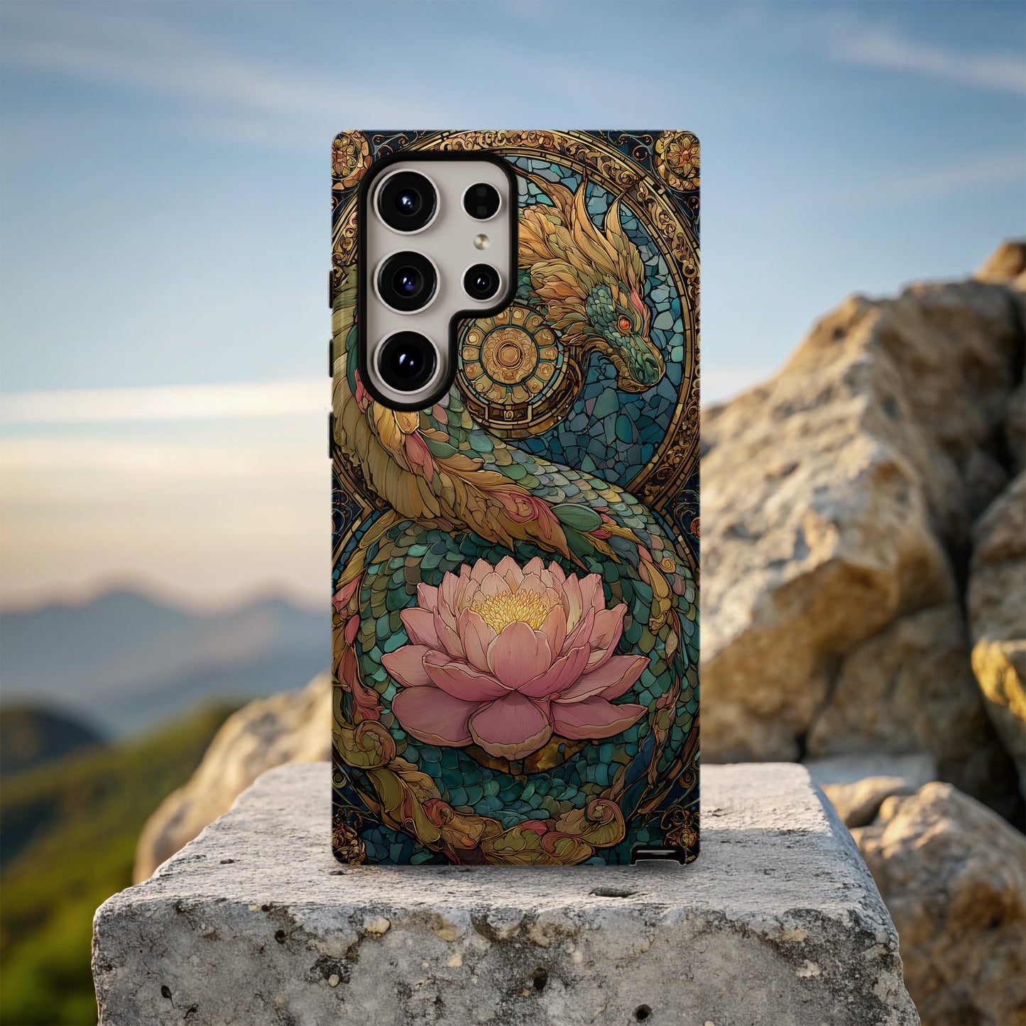 Mythic Dragon & Lotus Stained Glass Phone Case
