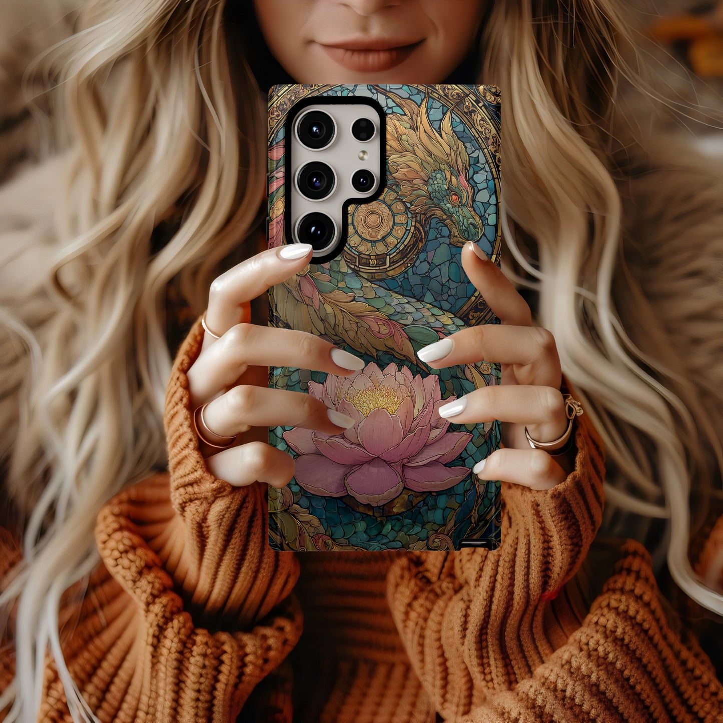 Mythic Dragon & Lotus Stained Glass Phone Case