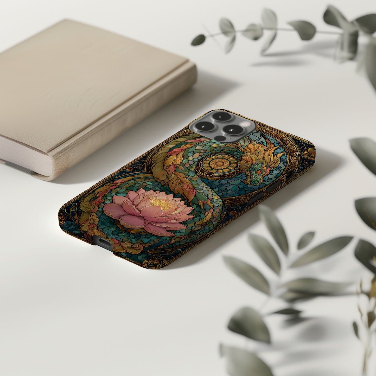 Mythic Dragon & Lotus Stained Glass Phone Case