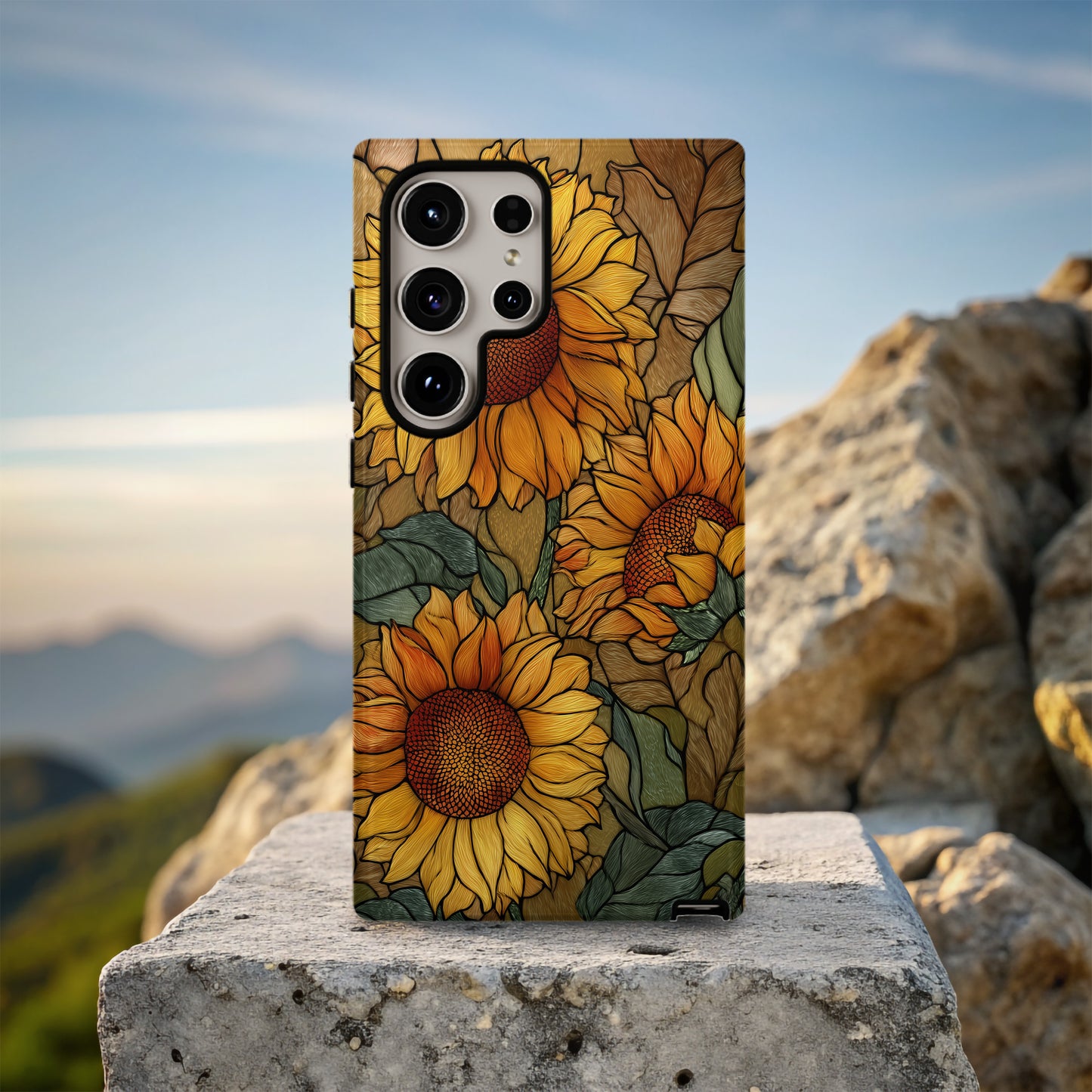 Golden Sunflower Glow Stained Glass Phone Case