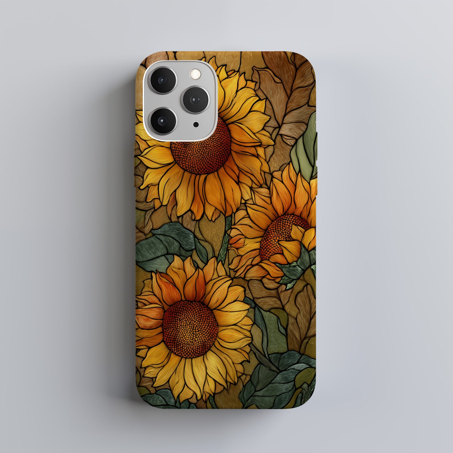 Golden Sunflower Glow Stained Glass Phone Case