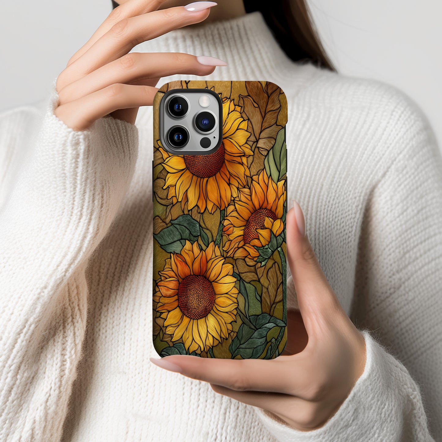 Golden Sunflower Glow Stained Glass Phone Case