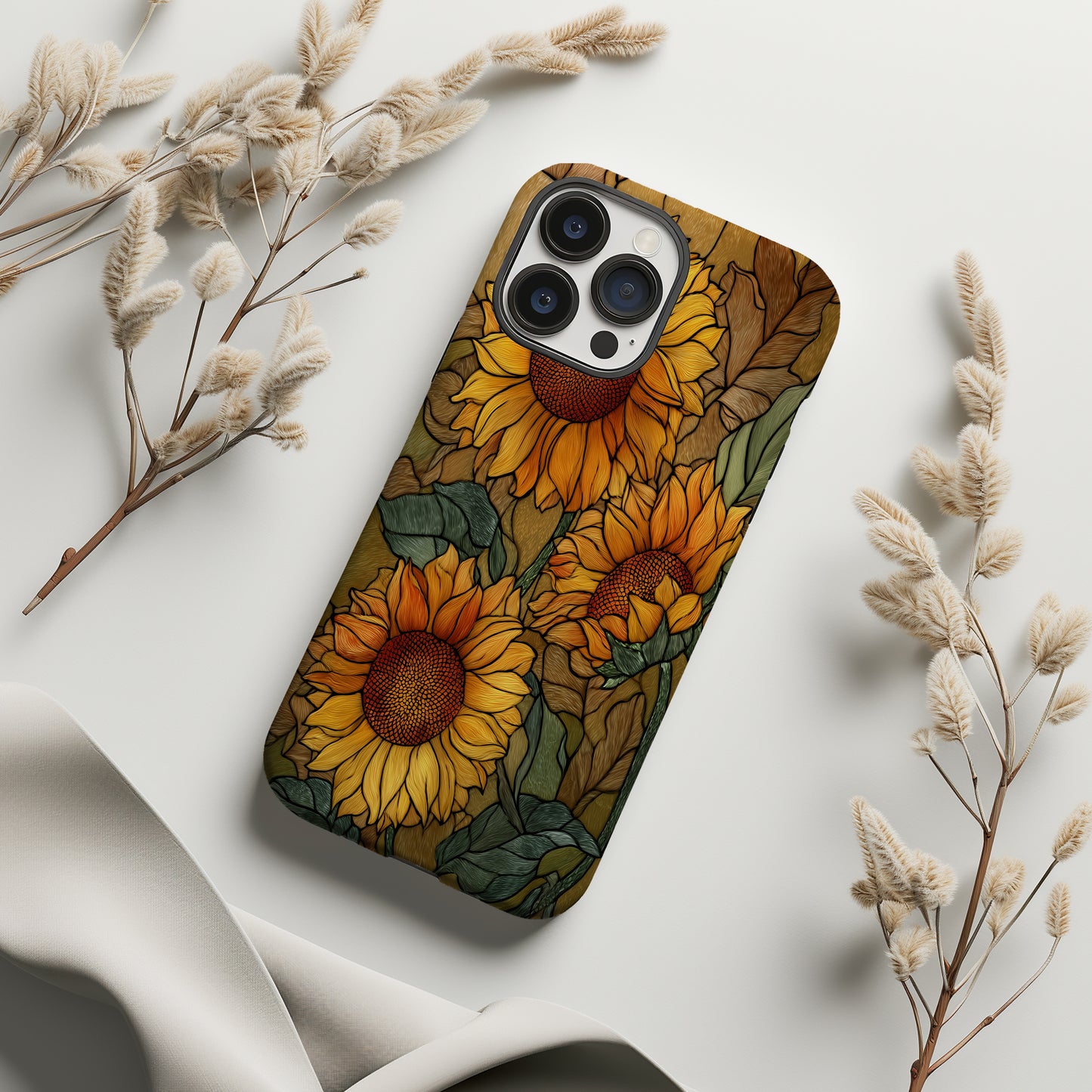 Golden Sunflower Glow Stained Glass Phone Case