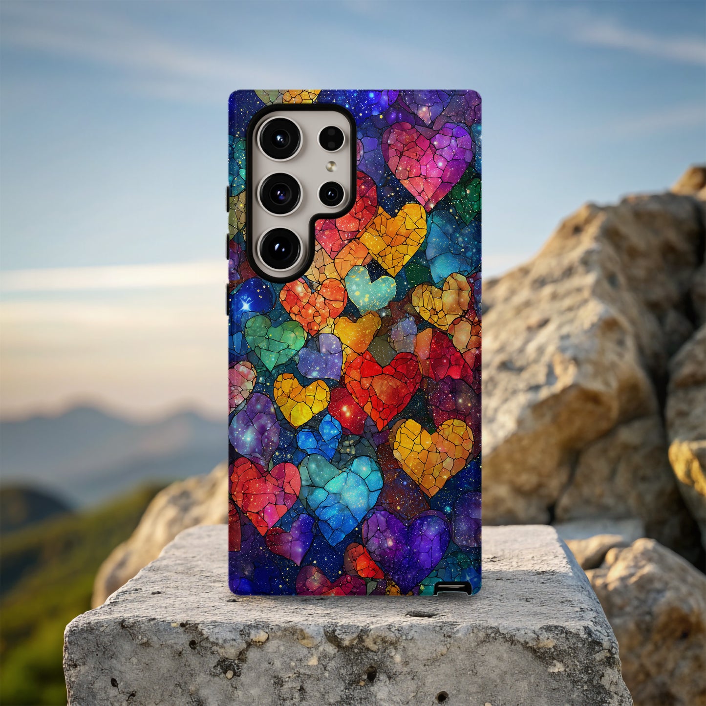 Galactic Love Stained Glass Hearts Phone Case