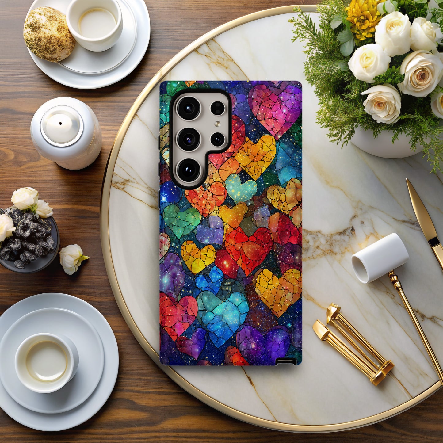 Galactic Love Stained Glass Hearts Phone Case