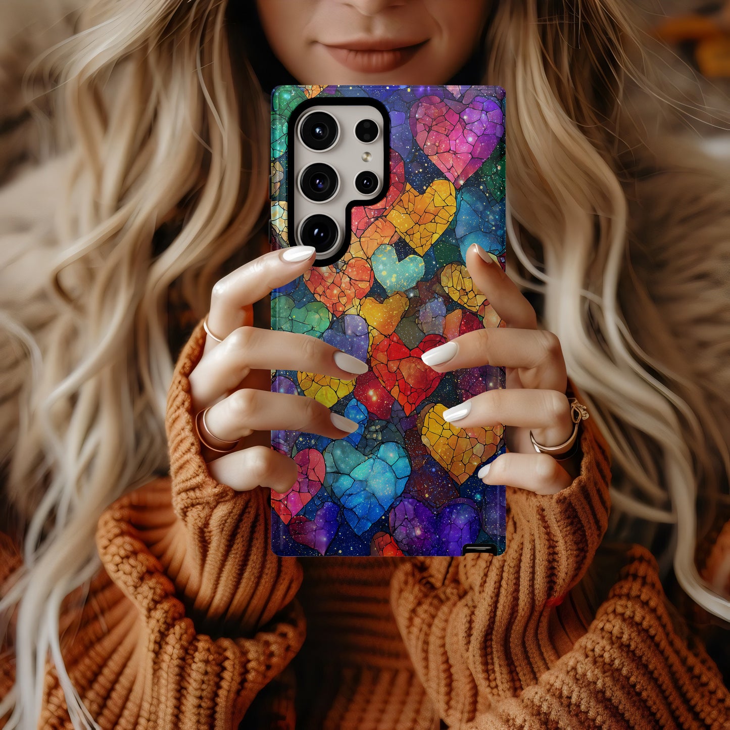 Galactic Love Stained Glass Hearts Phone Case