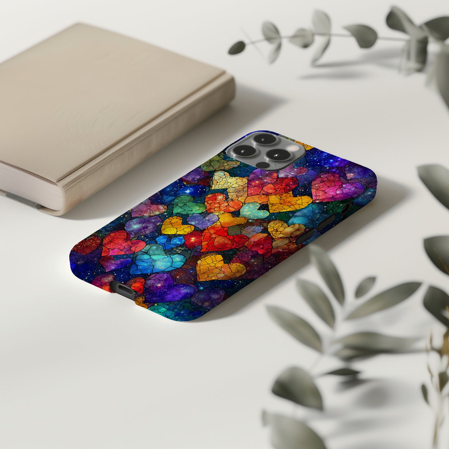 Galactic Love Stained Glass Hearts Phone Case
