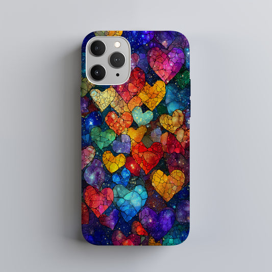 Galactic Love Stained Glass Hearts Phone Case