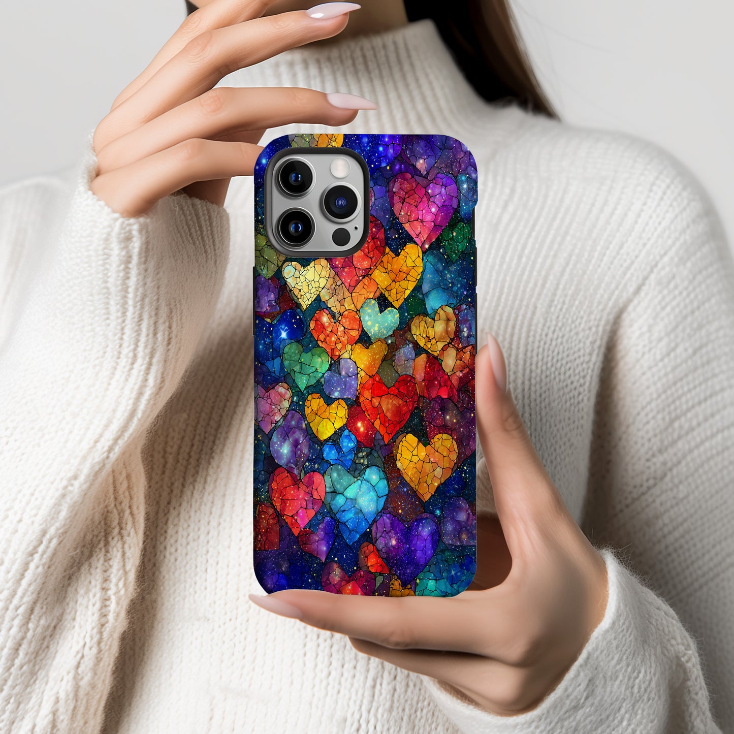 Galactic Love Stained Glass Hearts Phone Case