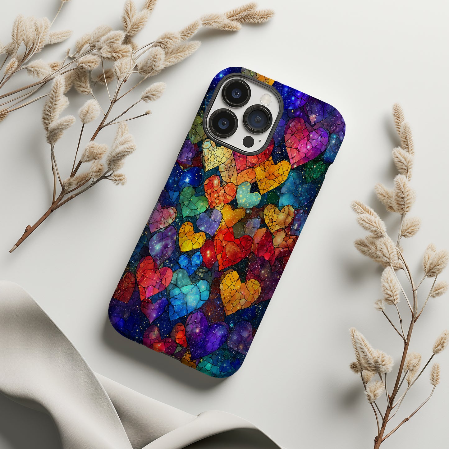 Galactic Love Stained Glass Hearts Phone Case