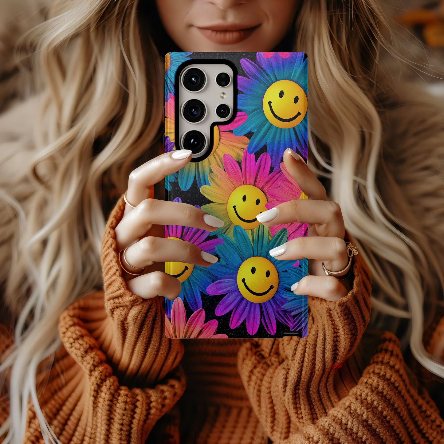 Neon Bloom Smiley Phone Case