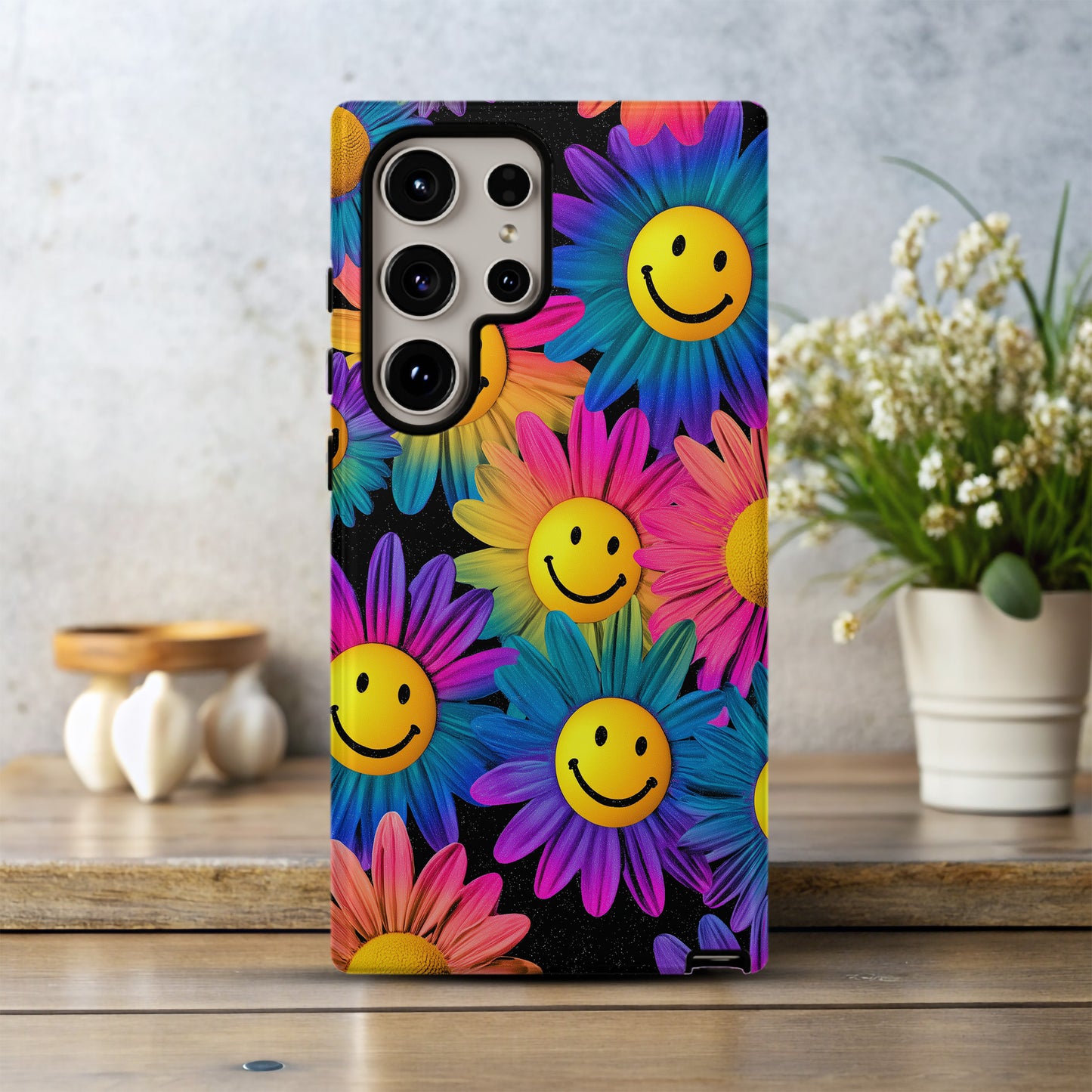 Neon Bloom Smiley Phone Case