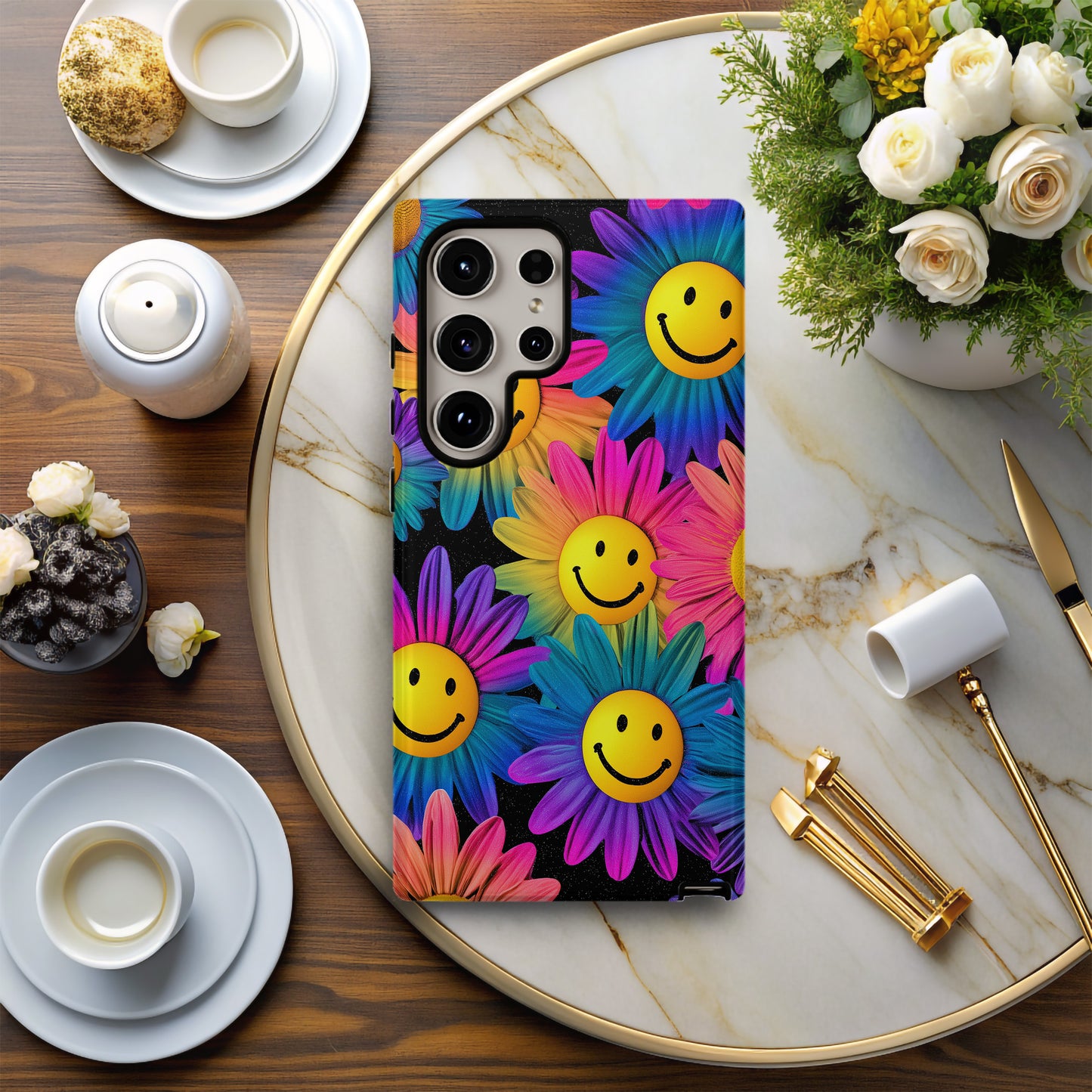Neon Bloom Smiley Phone Case