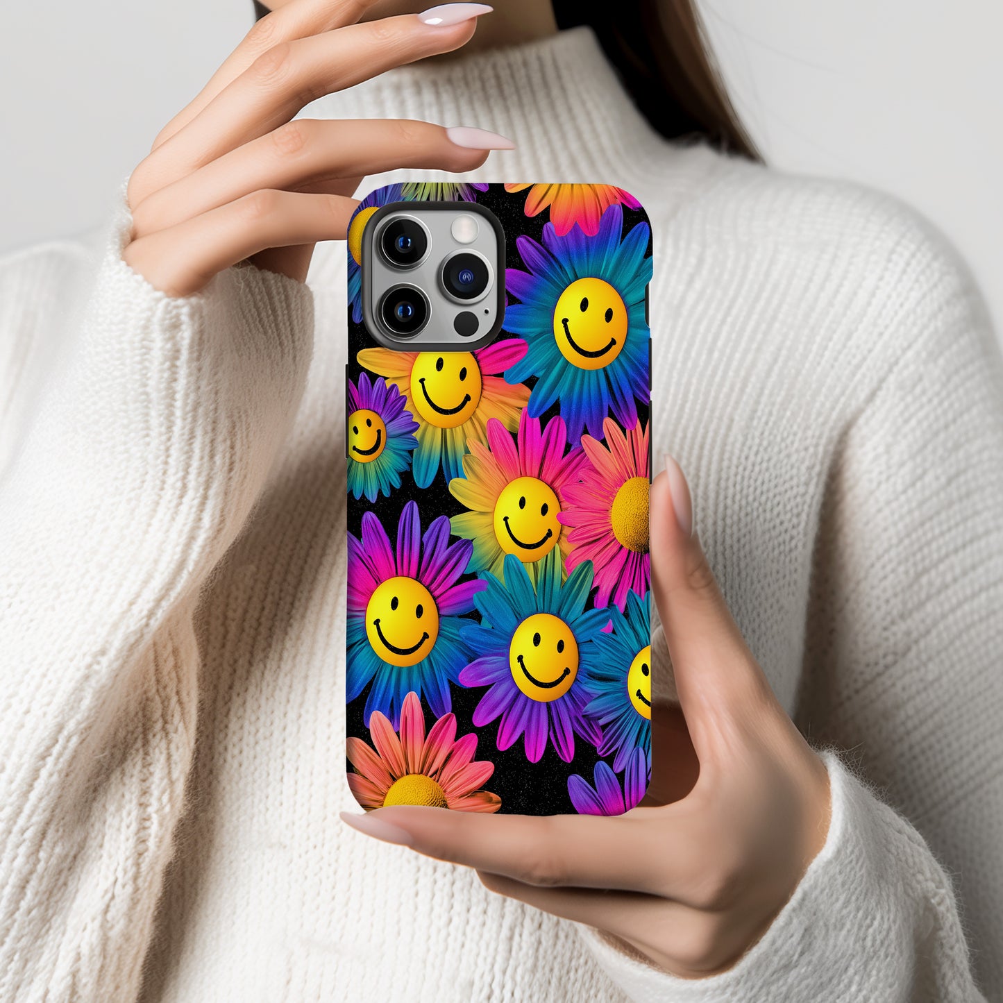 Neon Bloom Smiley Phone Case