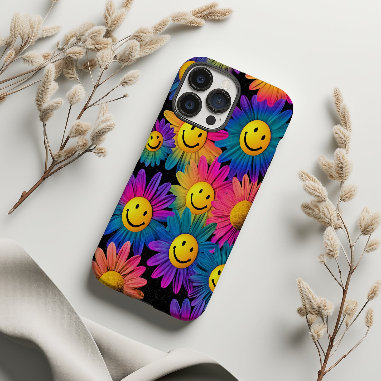 Neon Bloom Smiley Phone Case