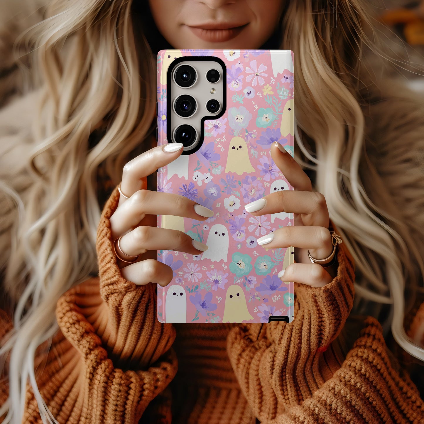 Floral Ghost Aesthetic Phone Case β Cute Pastel Protective Case