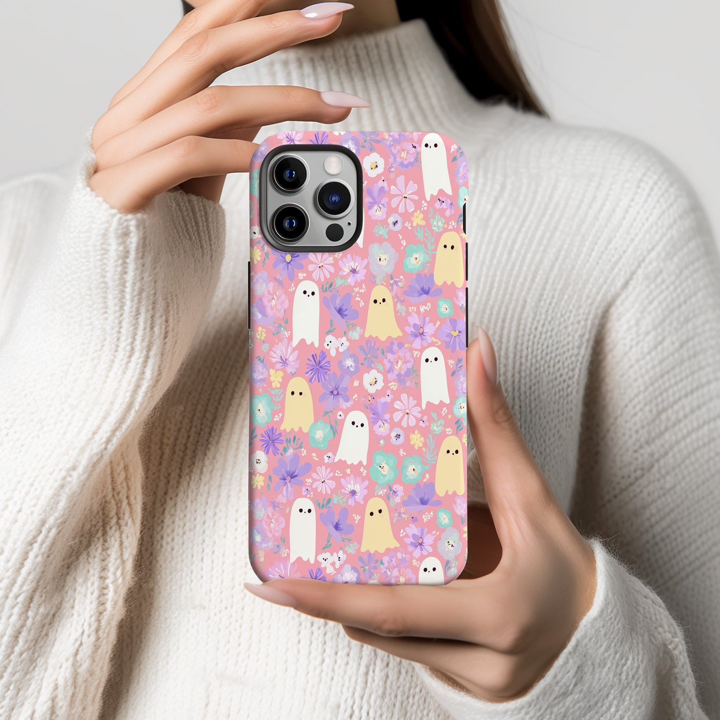 Floral Ghost Aesthetic Phone Case β Cute Pastel Protective Case