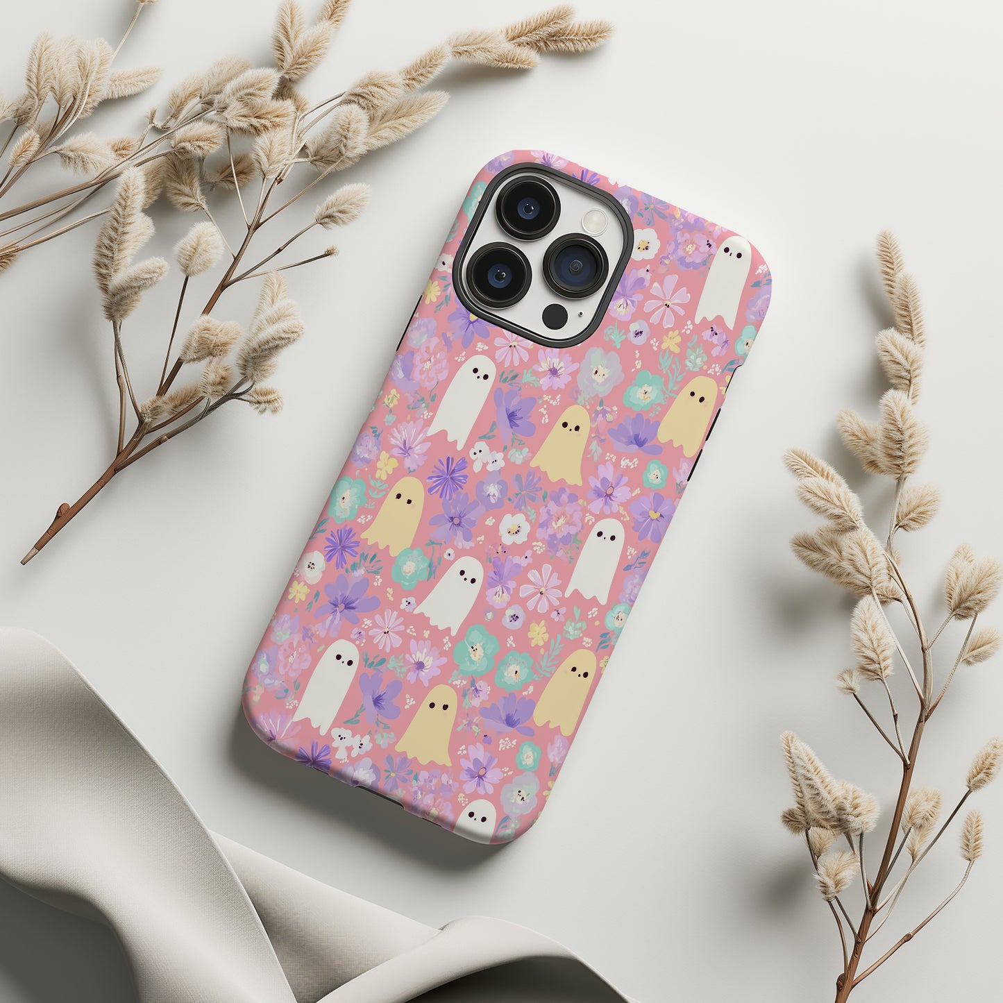 Floral Ghost Aesthetic Phone Case β Cute Pastel Protective Case