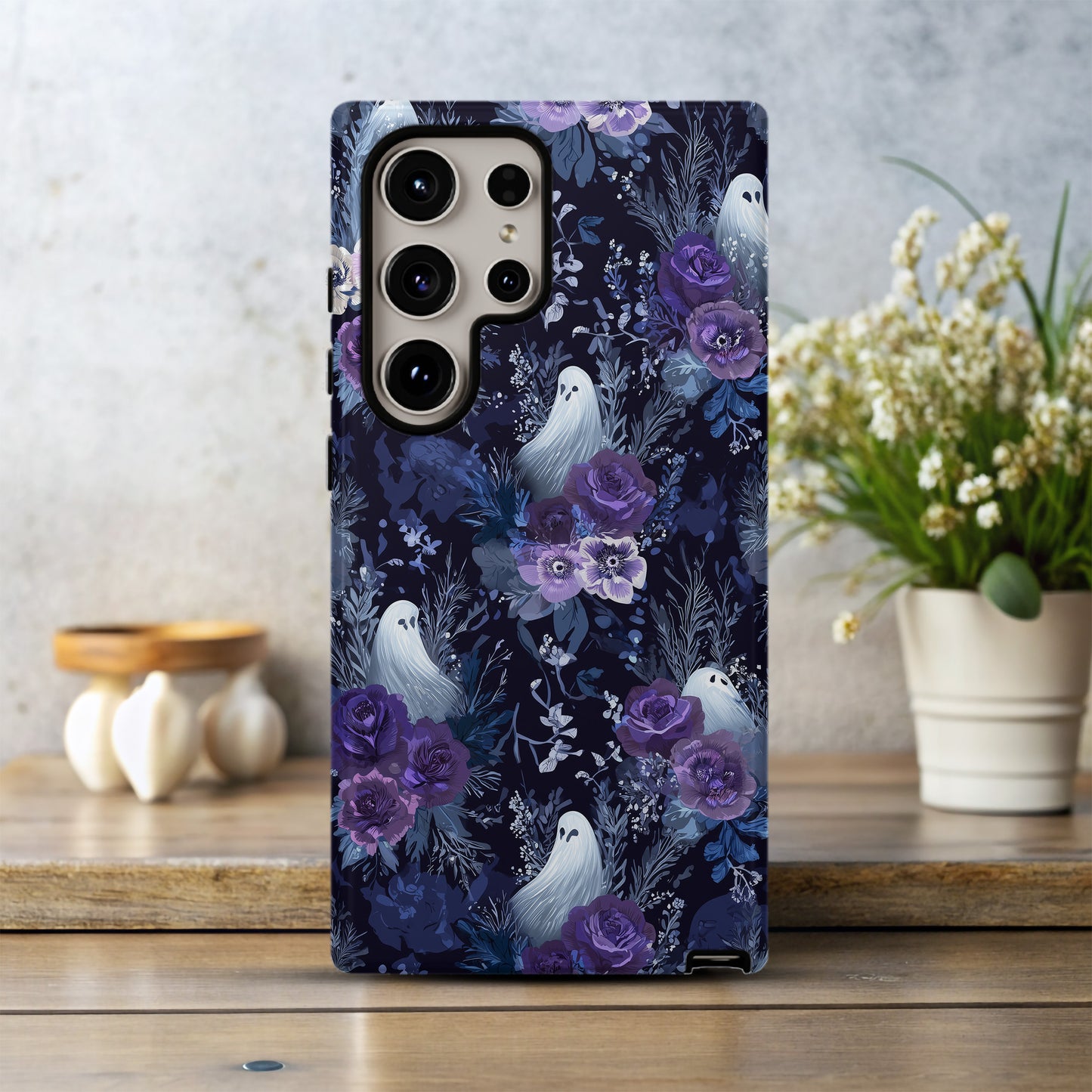 Midnight Ghost Floral Phone Case – Dark Aesthetic Protective Case