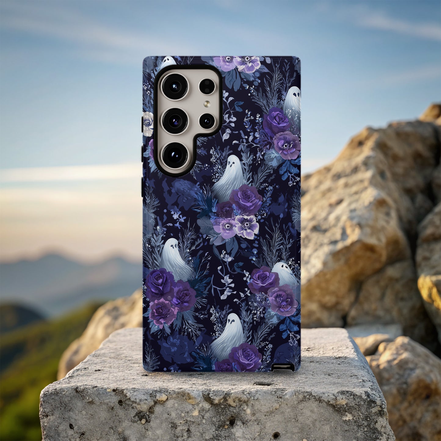 Midnight Ghost Floral Phone Case – Dark Aesthetic Protective Case