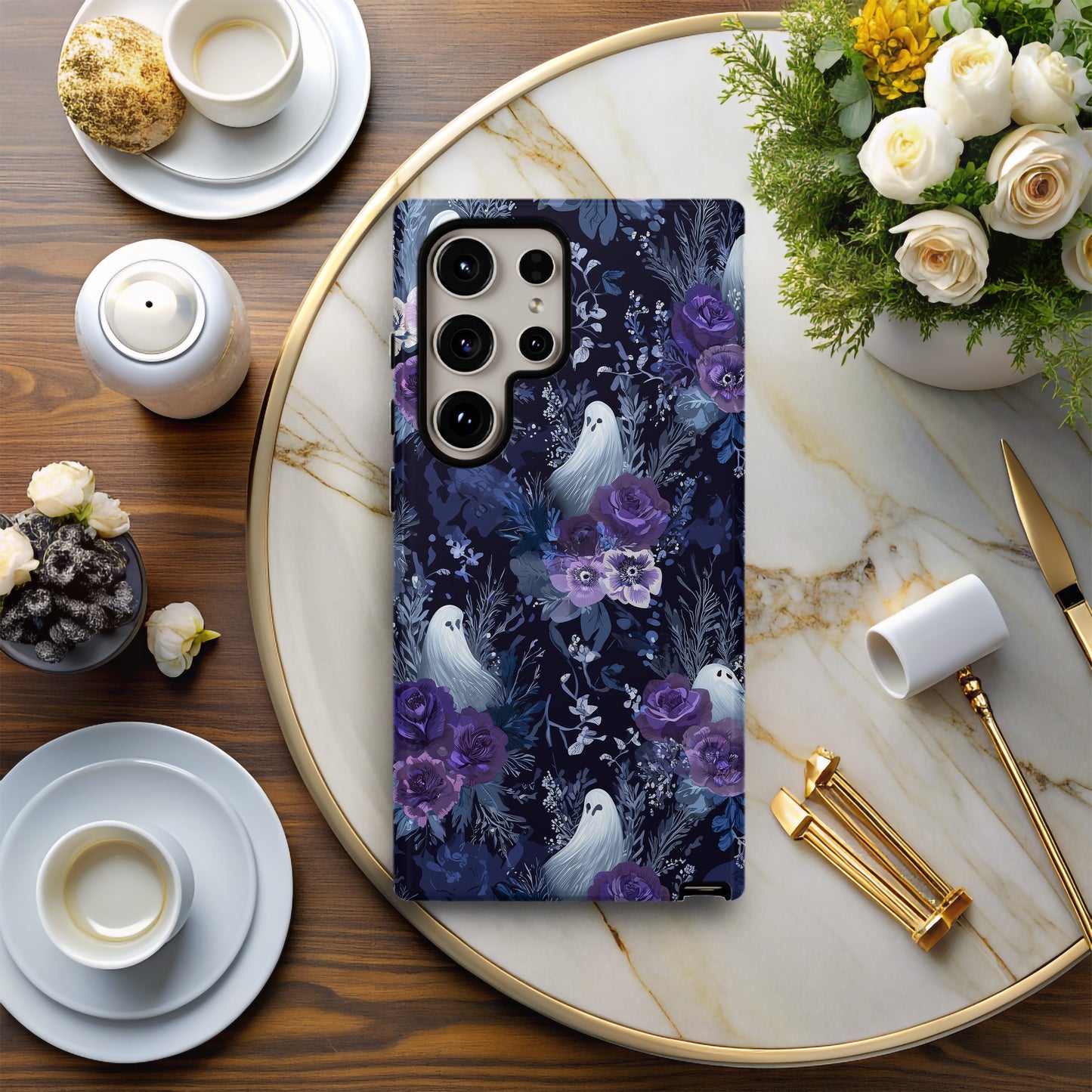 Midnight Ghost Floral Phone Case – Dark Aesthetic Protective Case