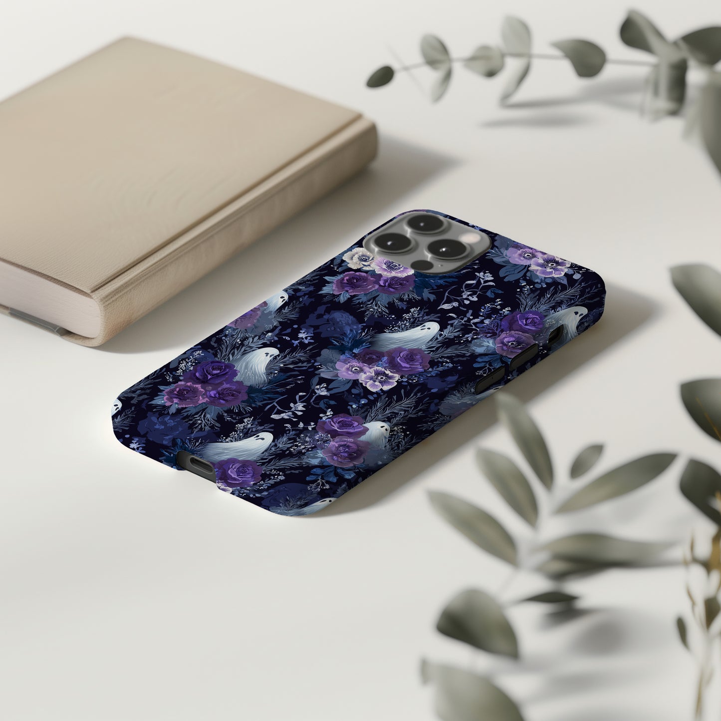 Midnight Ghost Floral Phone Case – Dark Aesthetic Protective Case