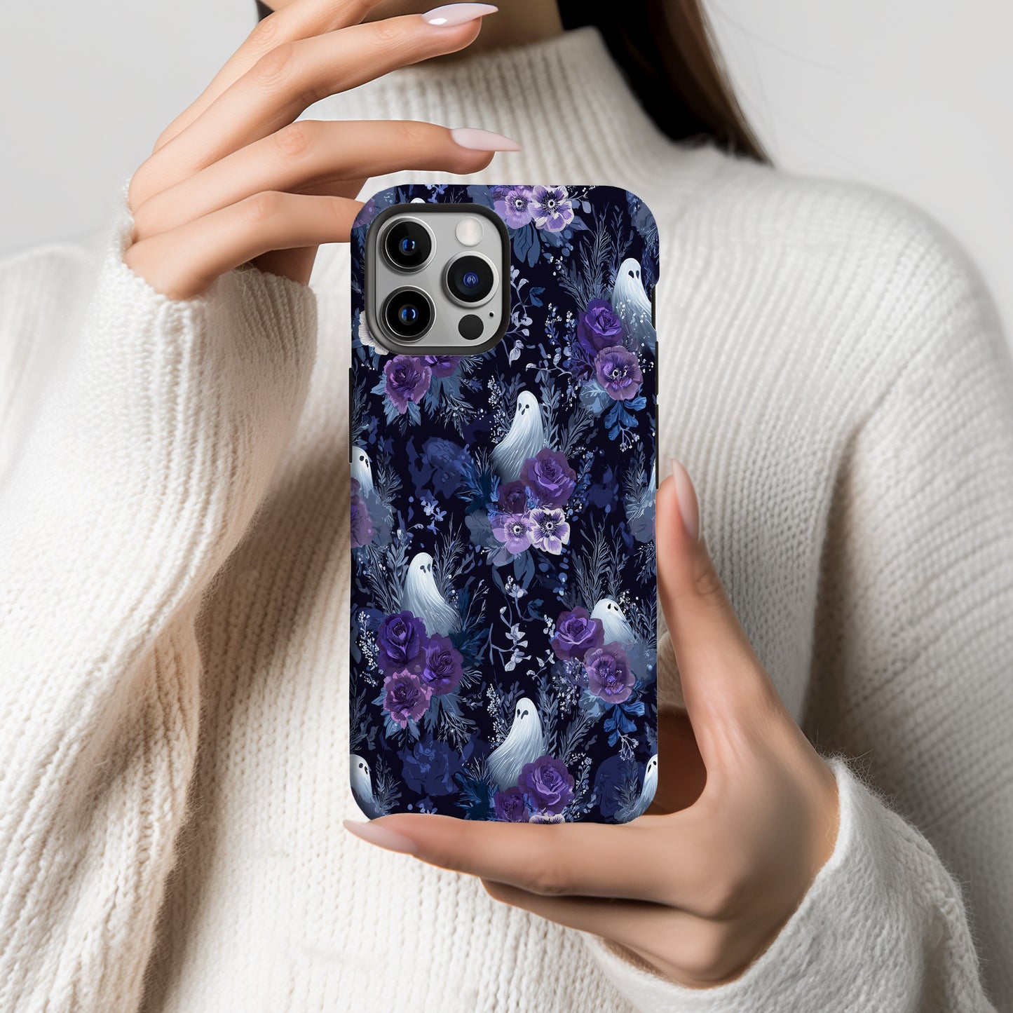 Midnight Ghost Floral Phone Case – Dark Aesthetic Protective Case