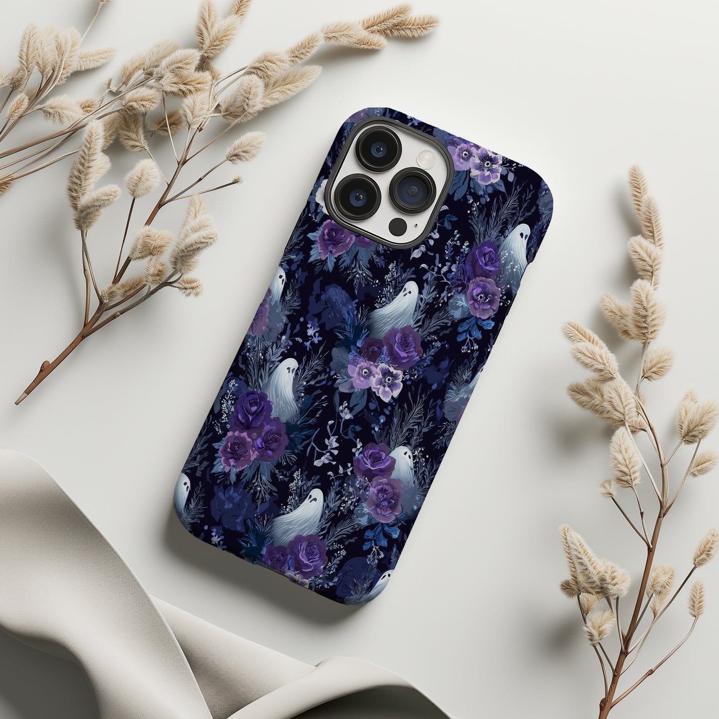 Midnight Ghost Floral Phone Case – Dark Aesthetic Protective Case