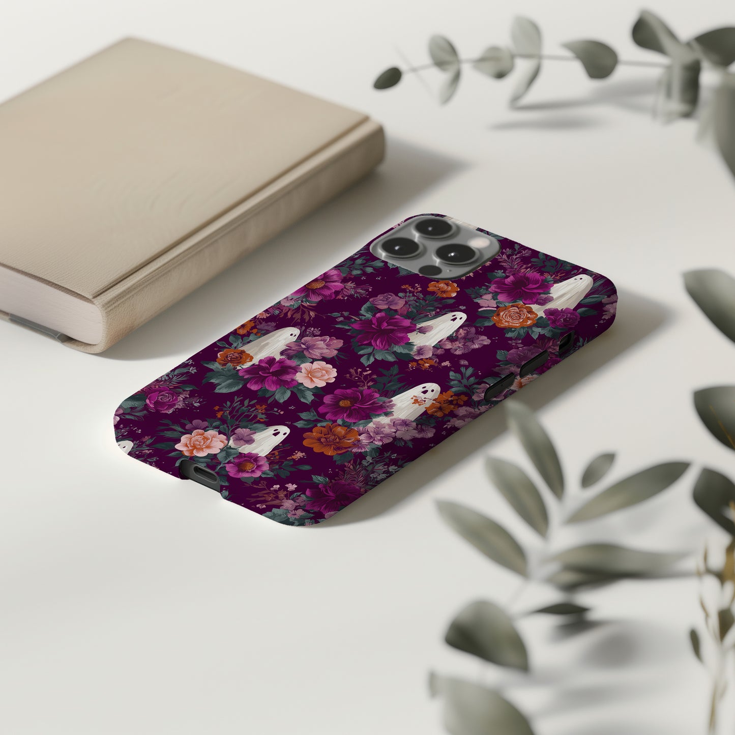 Haunted Garden Phone Case – Burgundy Floral Ghost Aesthetic Protective Case