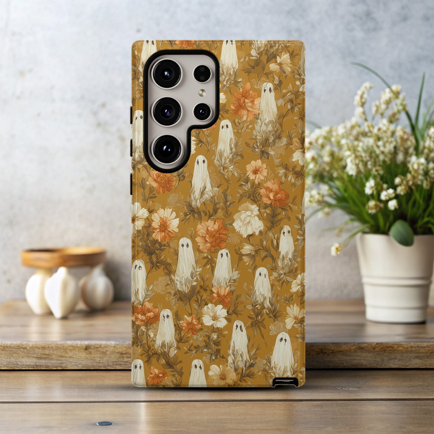 Autumn Ghost Floral Phone Case β Mustard Yellow Fall Aesthetic Protective Case