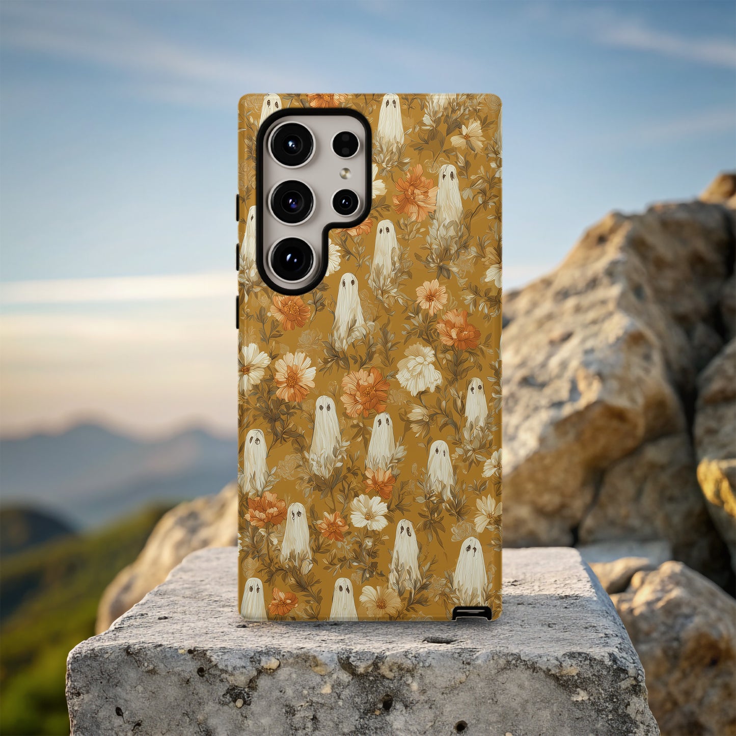 Autumn Ghost Floral Phone Case β Mustard Yellow Fall Aesthetic Protective Case