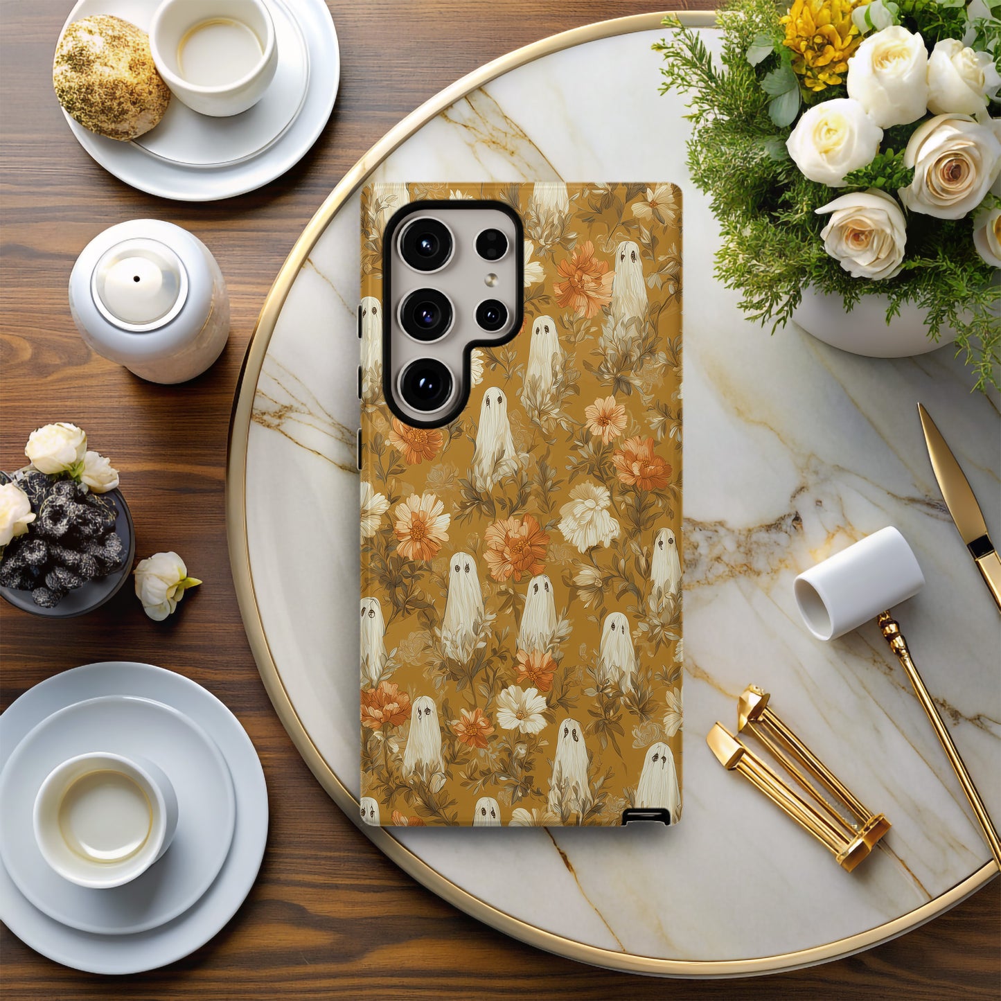 Autumn Ghost Floral Phone Case β Mustard Yellow Fall Aesthetic Protective Case