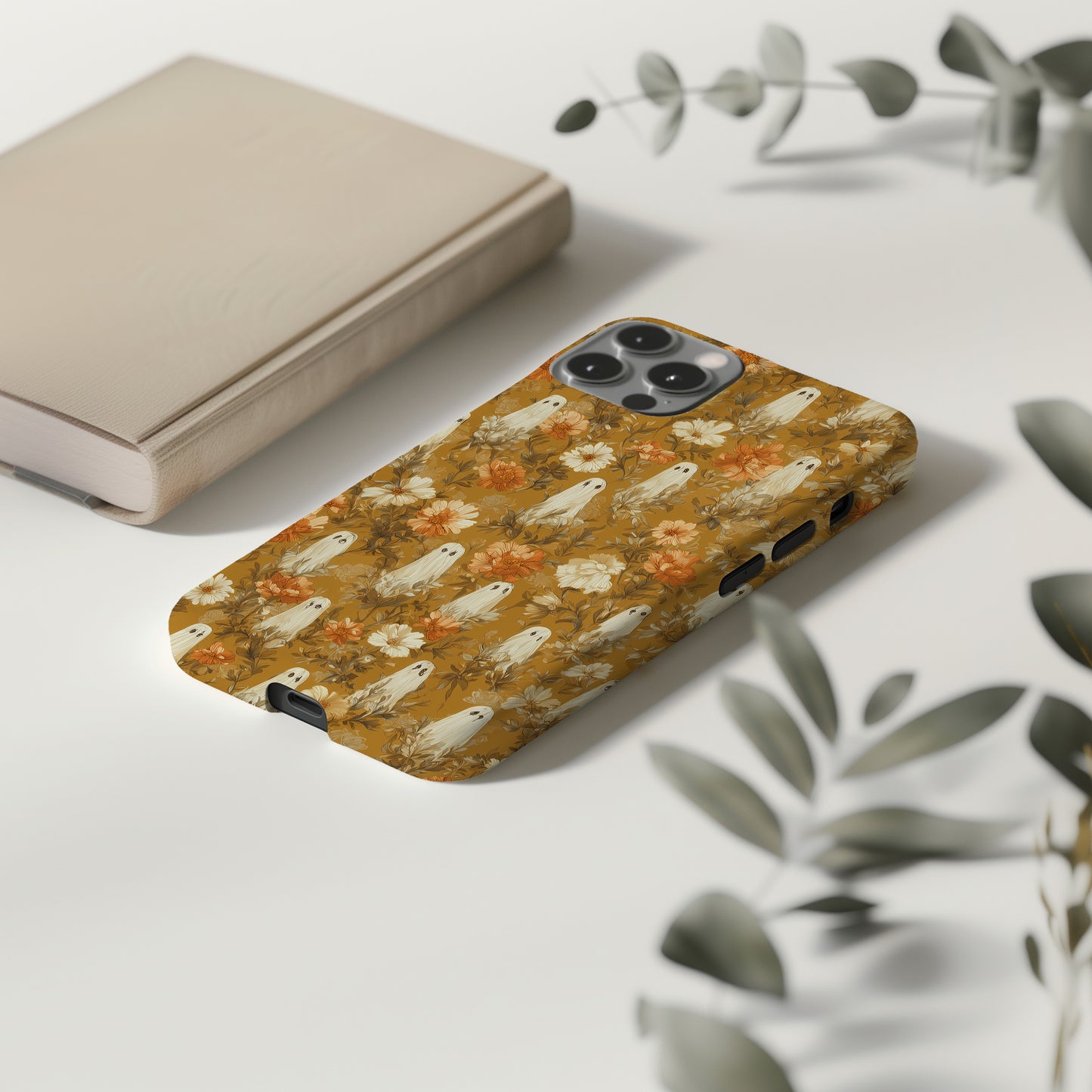 Autumn Ghost Floral Phone Case β Mustard Yellow Fall Aesthetic Protective Case
